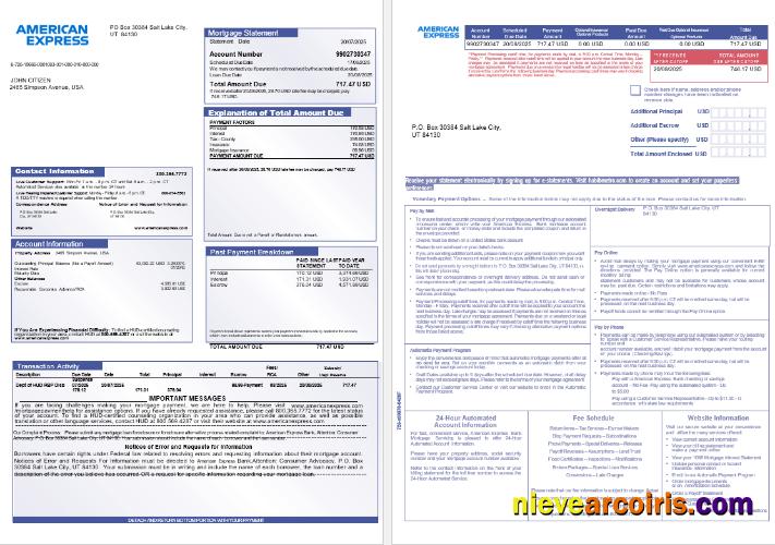 USA The American Express bank mortgage statement, 3 pages 1-2